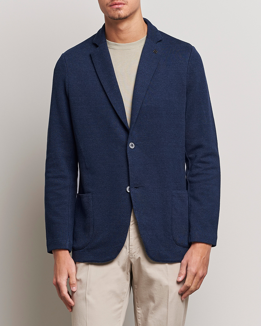 Homme | Blazers Tricotés | Gran Sasso | Structured Cotton/Linen Blazer Navy