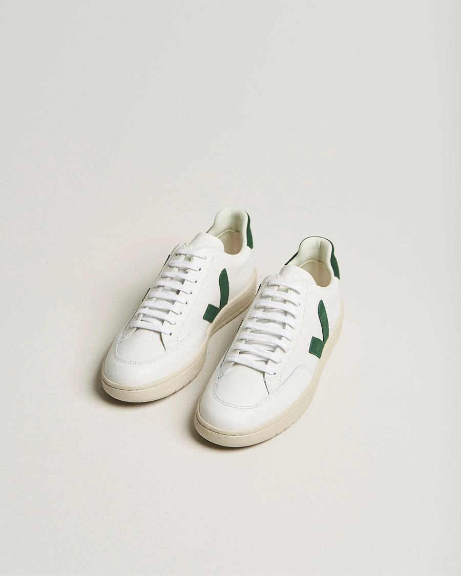 Homme | Baskets Blanches | Veja | V-12 Leather Sneaker Extra White/Cypres