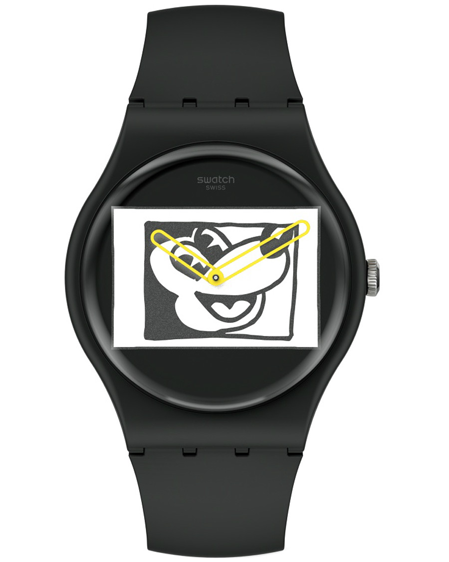 Homme | Swatch Swatch x Keith Haring Mickey Blanc sur Noir | Swatch | x Keith Haring Mickey Blanc sur Noir
