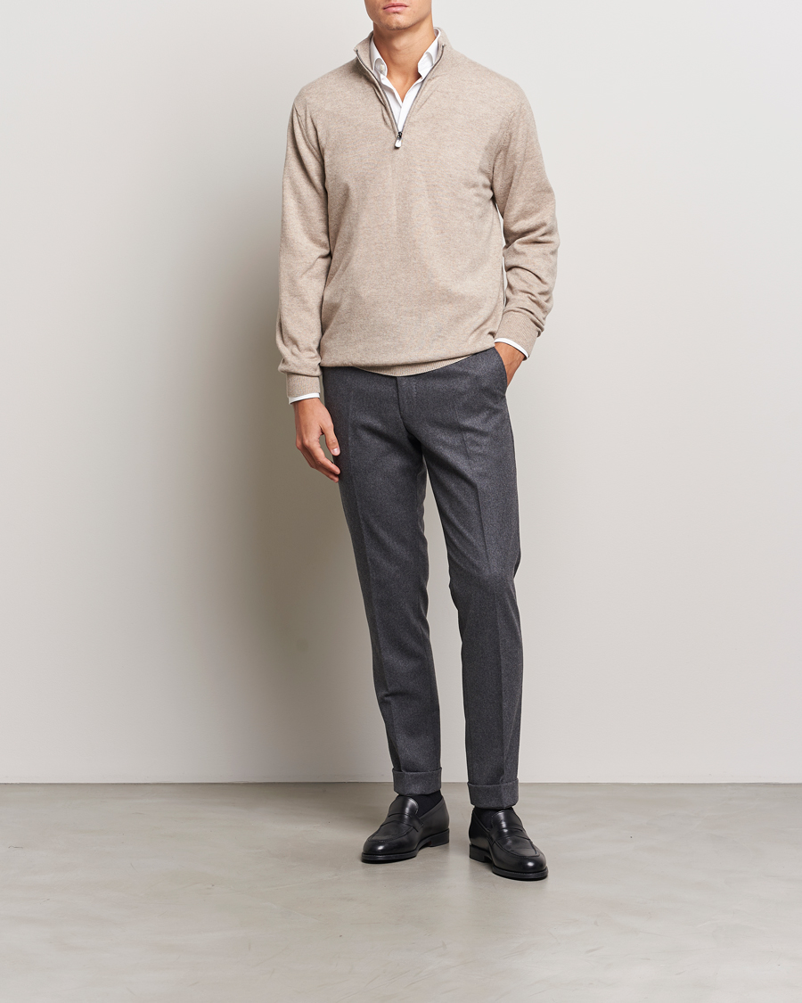 Homme | Pulls Et Tricots | Piacenza Cashmere | Cashmere Half Zip Sweater Beige