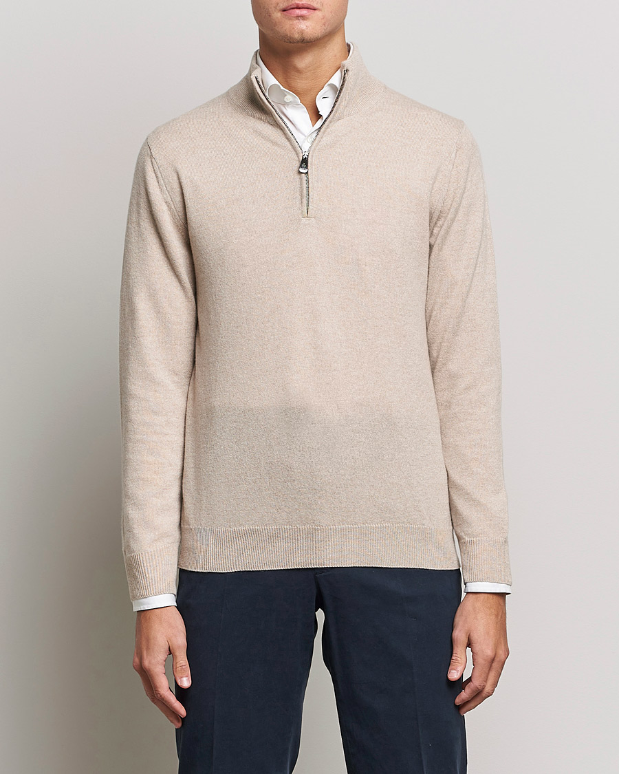 Homme | Half-zip | Piacenza Cashmere | Cashmere Half Zip Sweater Beige