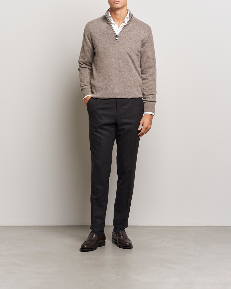 Homme | Pulls Et Tricots | Piacenza Cashmere | Cashmere Half Zip Sweater Brown