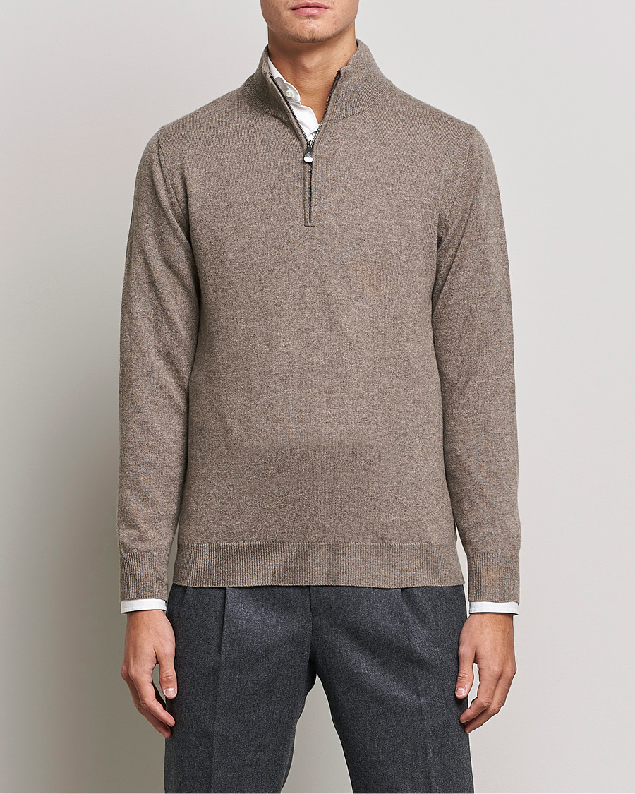 Homme | Half-zip | Piacenza Cashmere | Cashmere Half Zip Sweater Brown