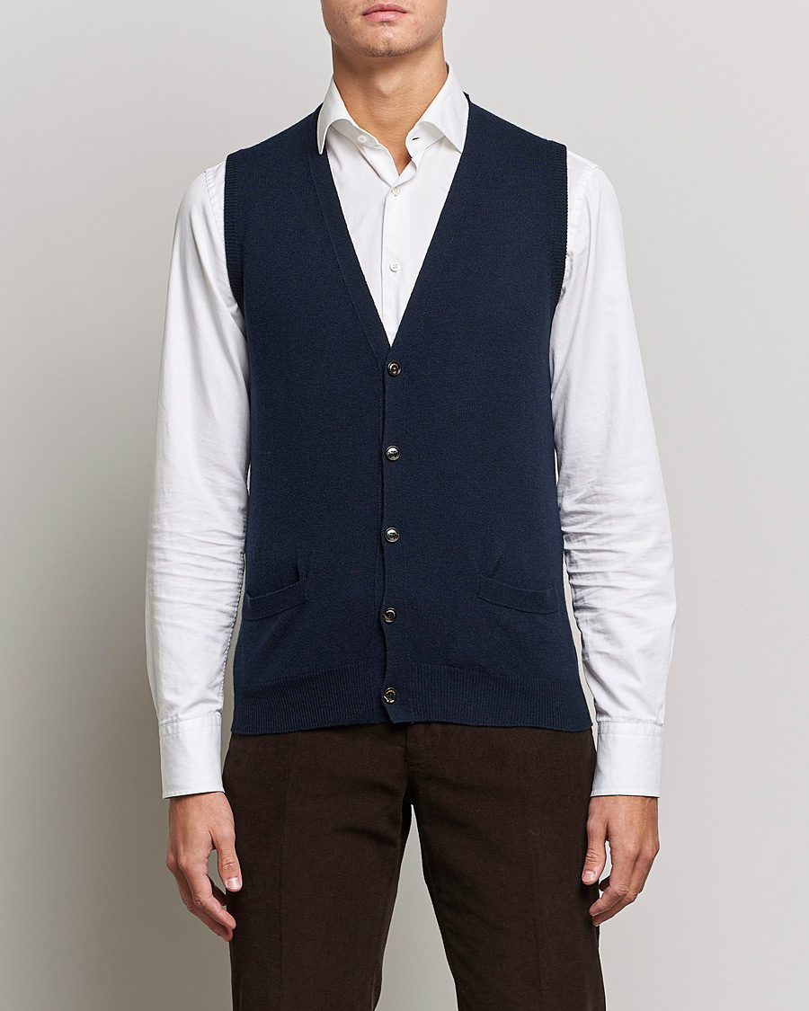 Homme | Pull-Overs | Piacenza Cashmere | Cashmere Sleeveless Cardigan Navy