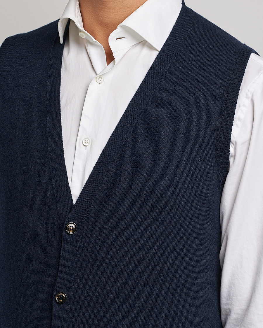 Homme | Pulls Et Tricots | Piacenza Cashmere | Cashmere Sleeveless Cardigan Navy