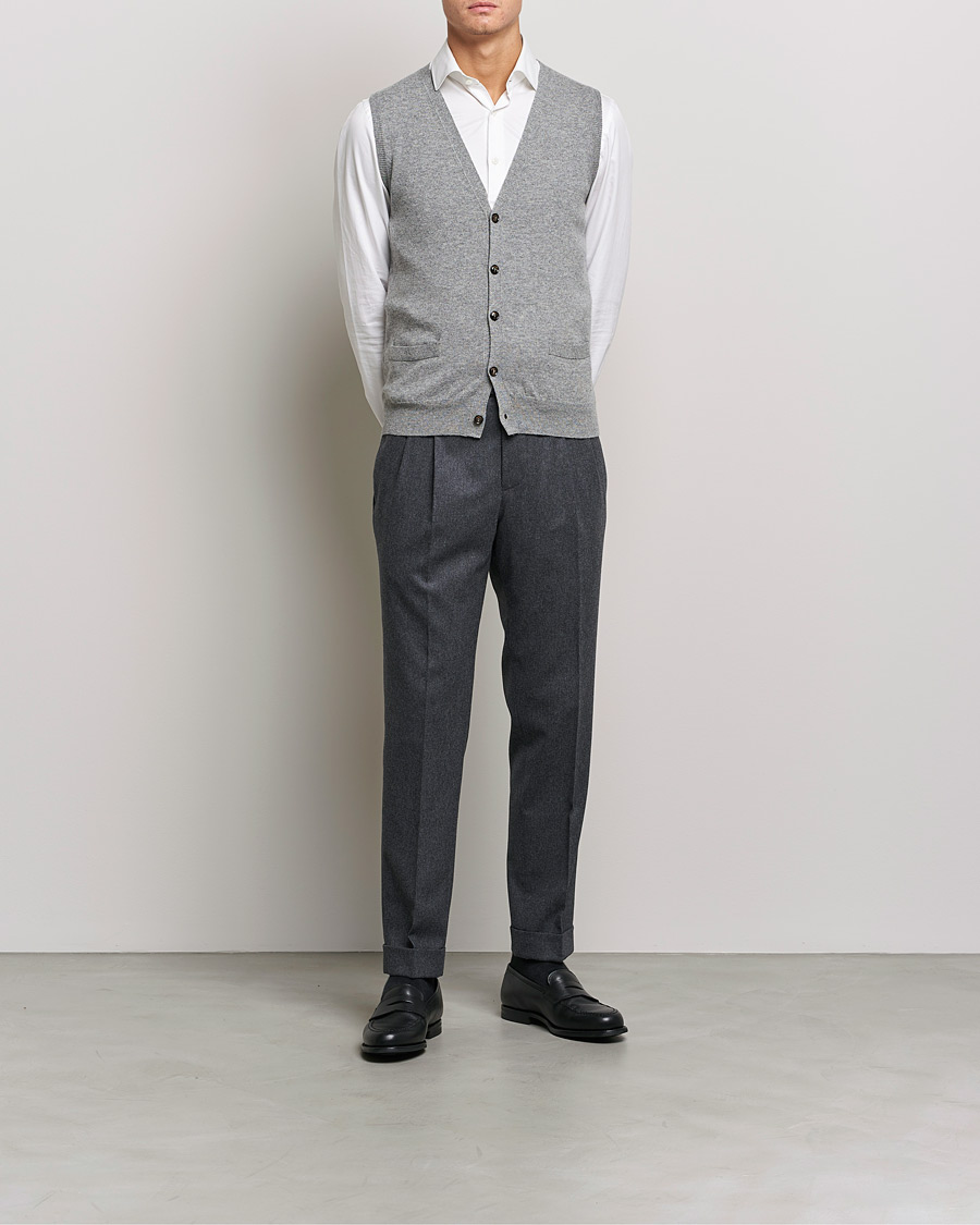 Homme | Pulls Et Tricots | Piacenza Cashmere | Cashmere Sleeveless Cardigan Light Grey