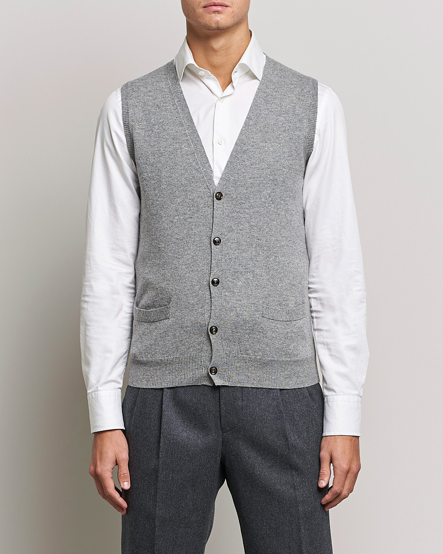 Homme | Pulls Et Tricots | Piacenza Cashmere | Cashmere Sleeveless Cardigan Light Grey