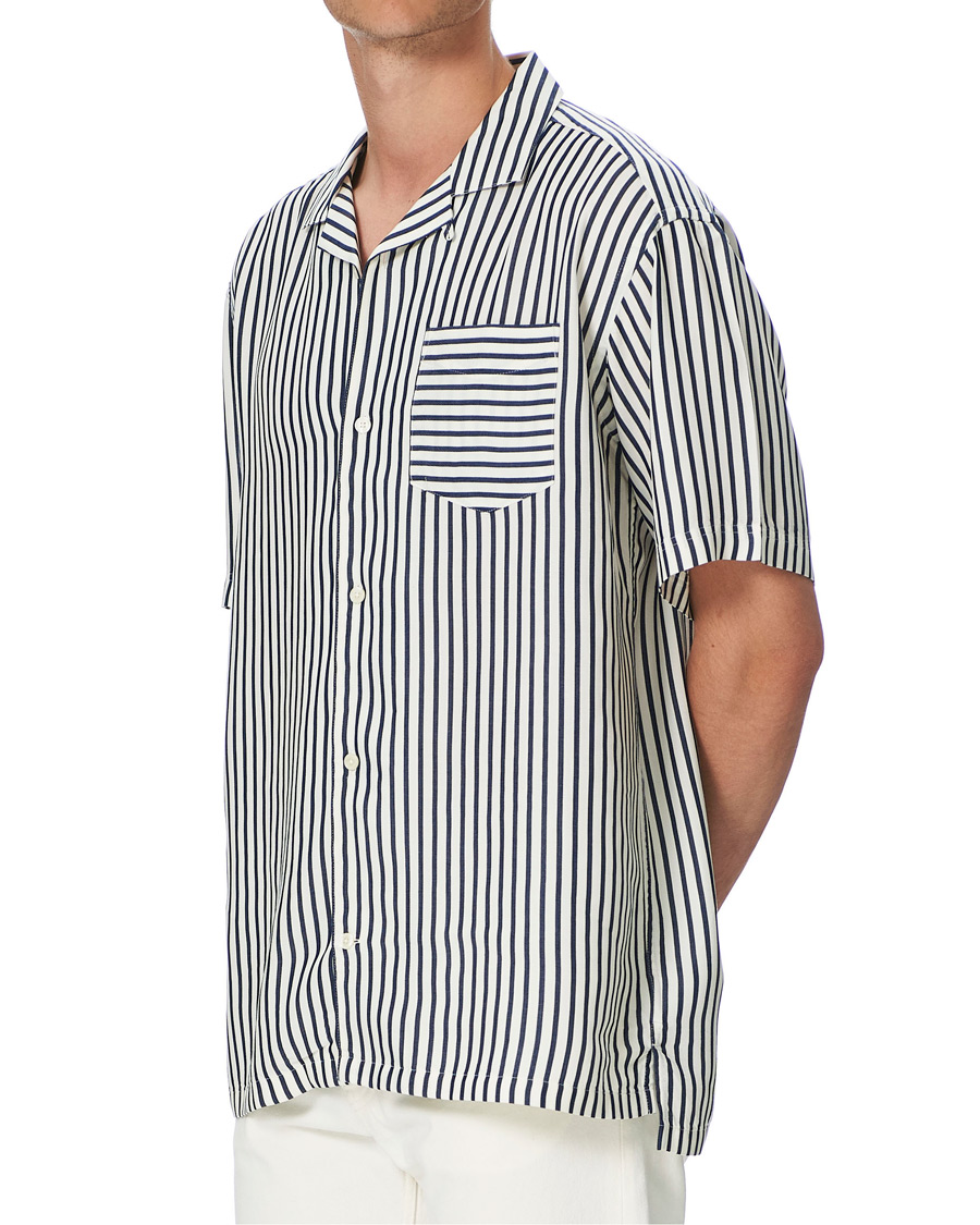 Homme | Chemises | Gant | Rel Stripe Camp Collar Short Sleeve Shirt White/Blue