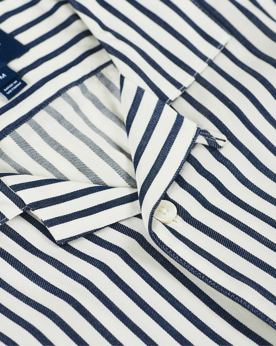 Homme | Chemises | Gant | Rel Stripe Camp Collar Short Sleeve Shirt White/Blue