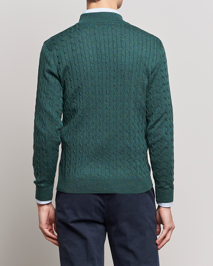 Homme | Pulls Et Tricots | Stenströms | Merino Wool Cable Half Zip Green Mouliné