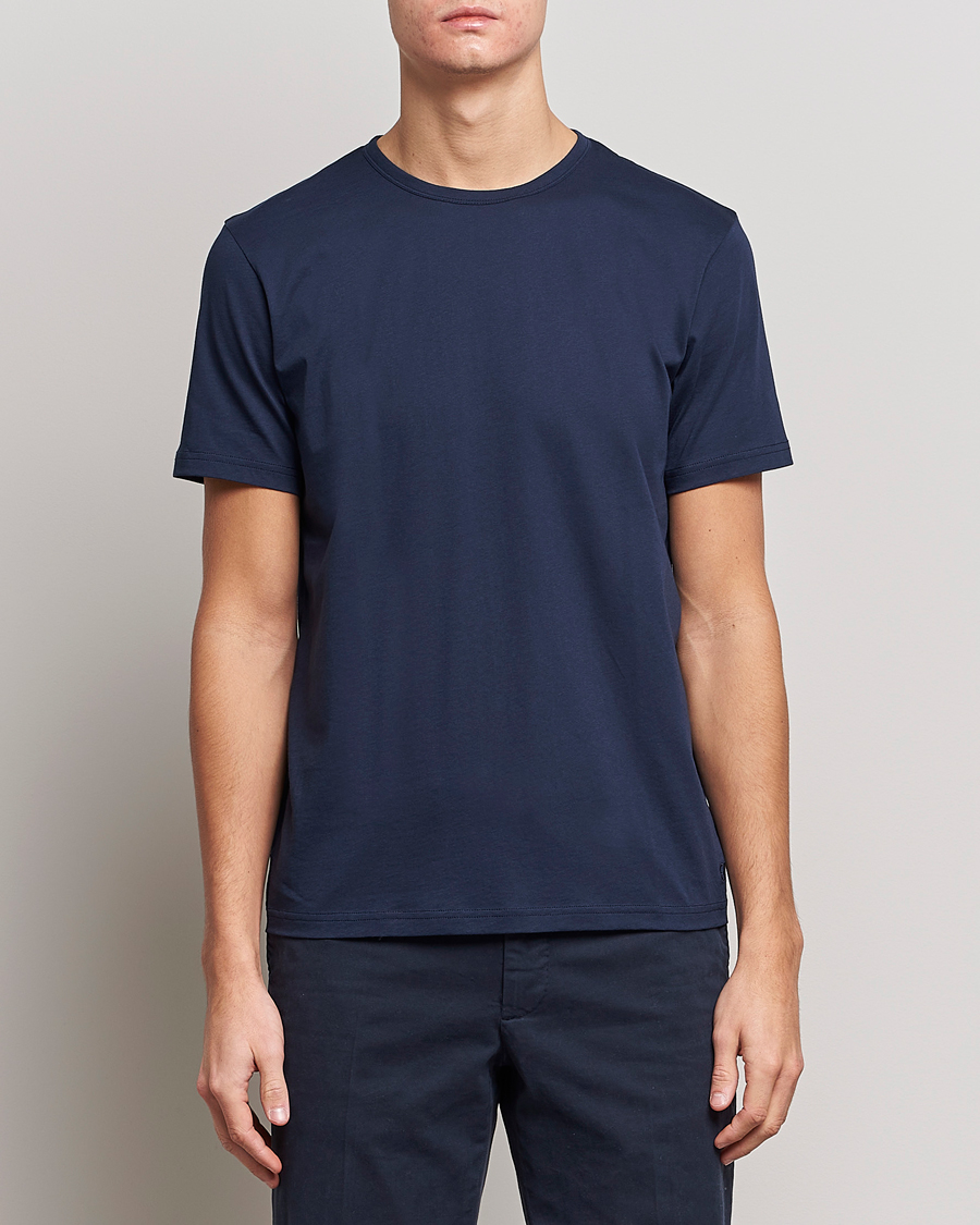 Homme | T-shirts | Stenströms | Solid Cotton T-Shirt Navy