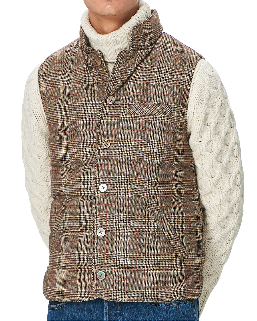 Homme | Manteaux Et Vestes | Stenströms | Quilted Check Wool Vest Brown