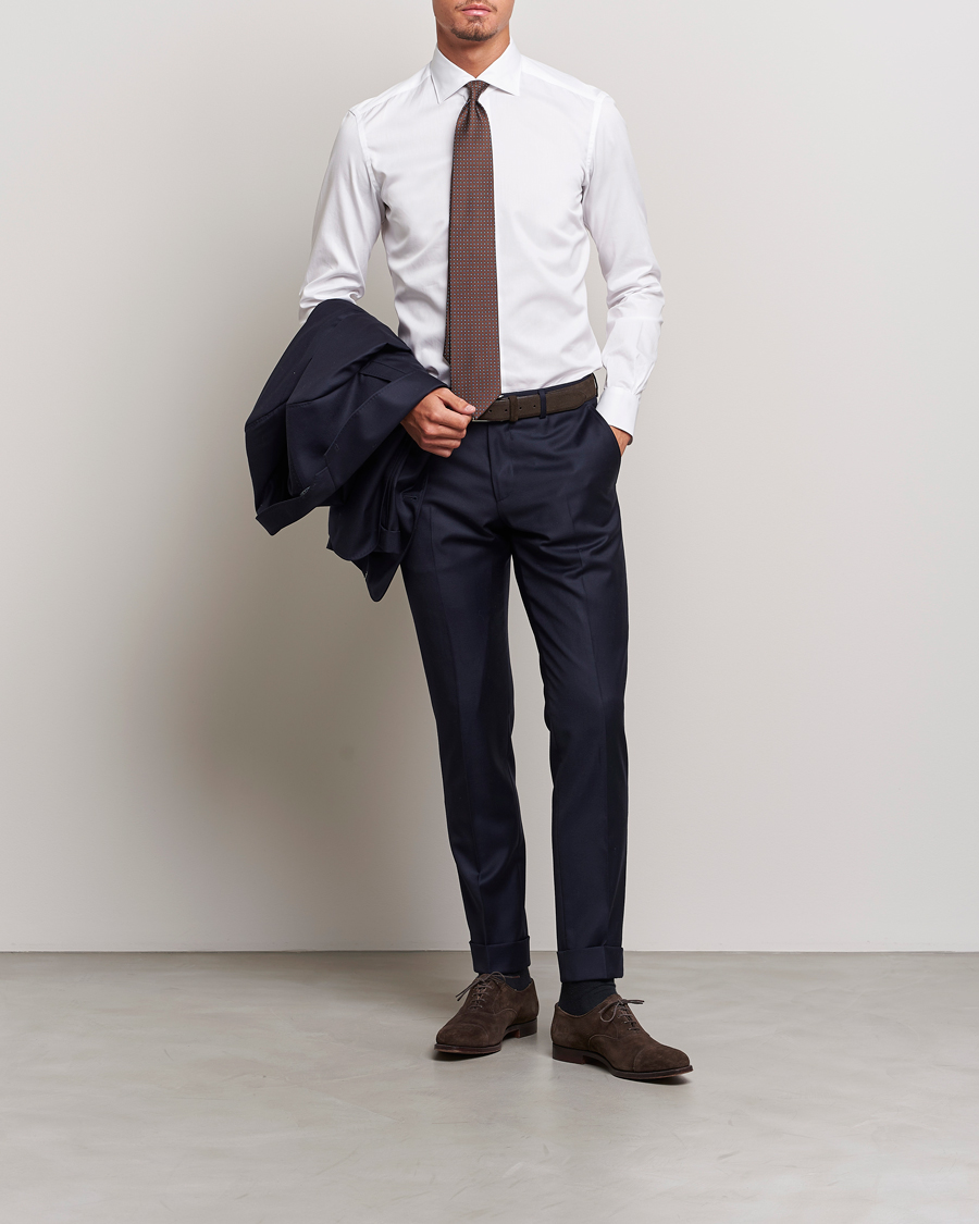 Homme | Chemises | Mazzarelli | Soft Cotton Cut Away Shirt White