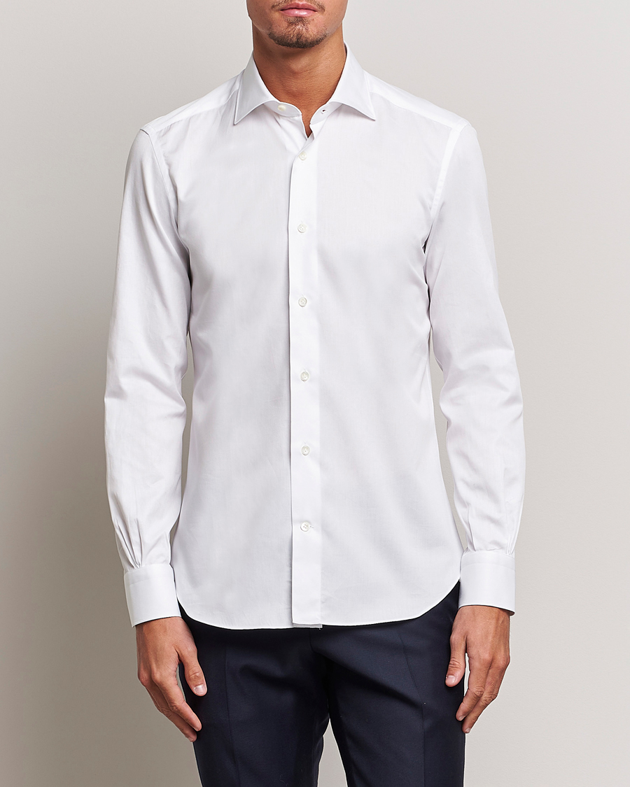 Homme | Chemises | Mazzarelli | Soft Cotton Cut Away Shirt White