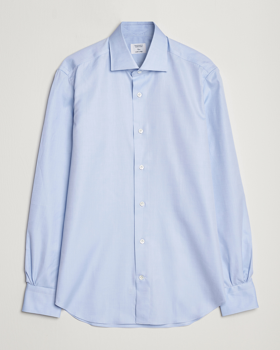 Homme | Chemises | Mazzarelli | Soft Cotton Cut Away Shirt Light Blue