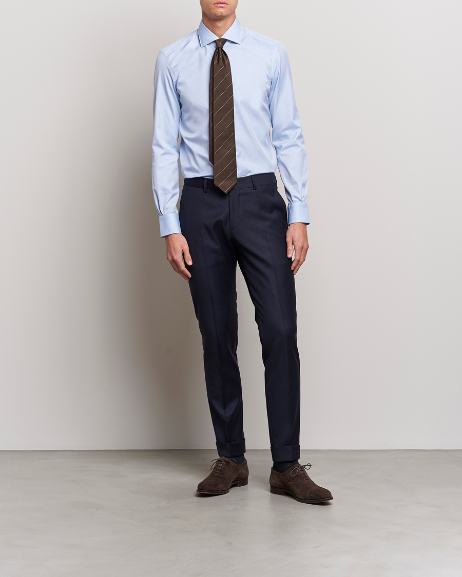 Homme | Chemises | Mazzarelli | Soft Cotton Cut Away Shirt Light Blue