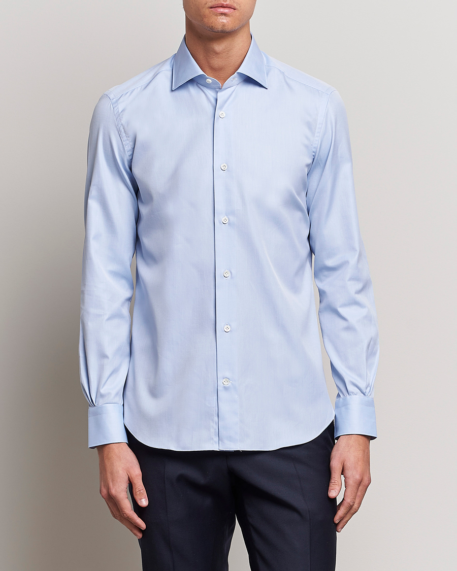 Homme | Chemises | Mazzarelli | Soft Cotton Cut Away Shirt Light Blue