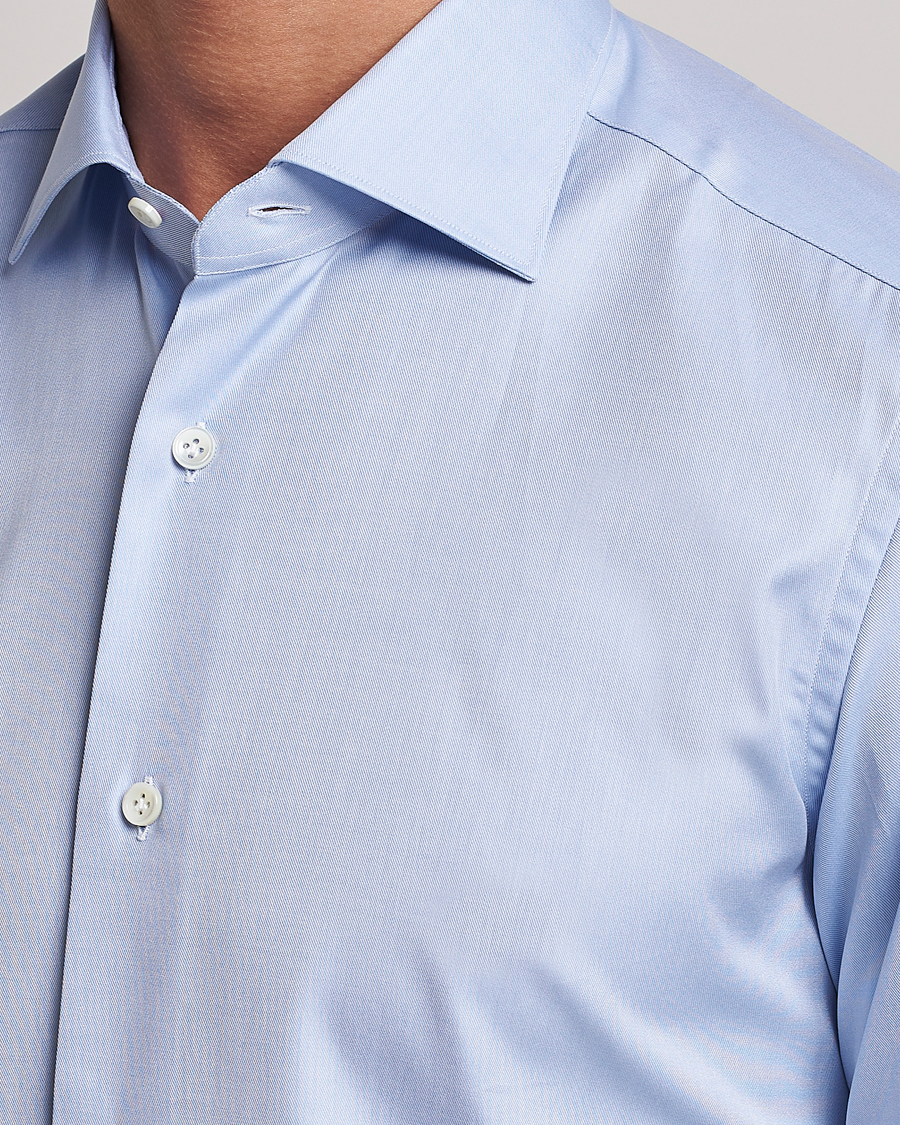Homme | Chemises | Mazzarelli | Soft Cotton Cut Away Shirt Light Blue
