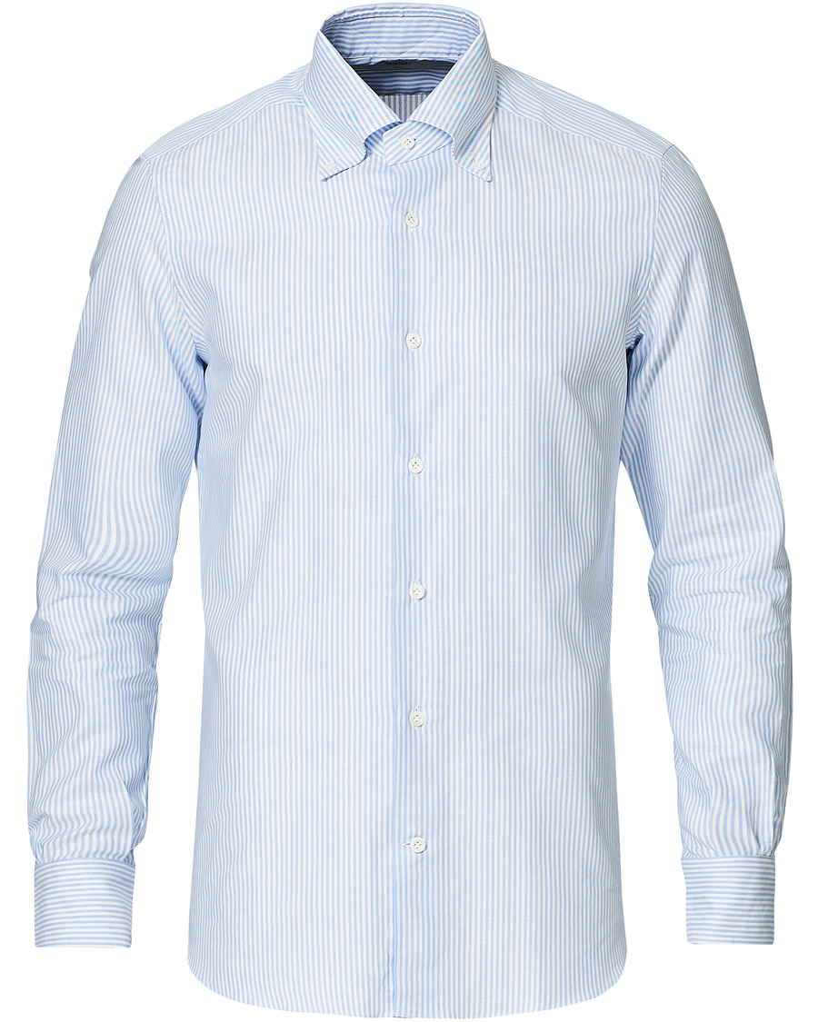 Homme | Chemises | Mazzarelli | Soft Button Down Stripe Oxford Shirt Light Blue