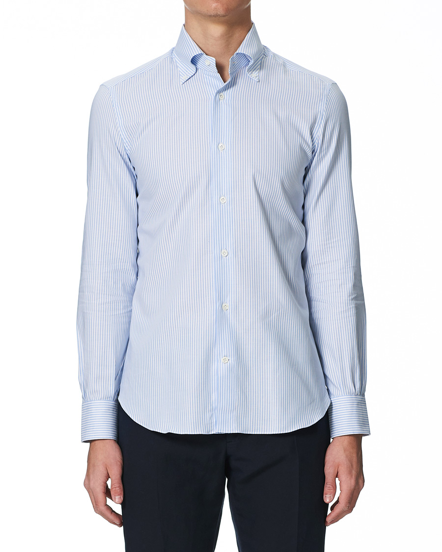 Homme | Chemises | Mazzarelli | Soft Button Down Stripe Oxford Shirt Light Blue