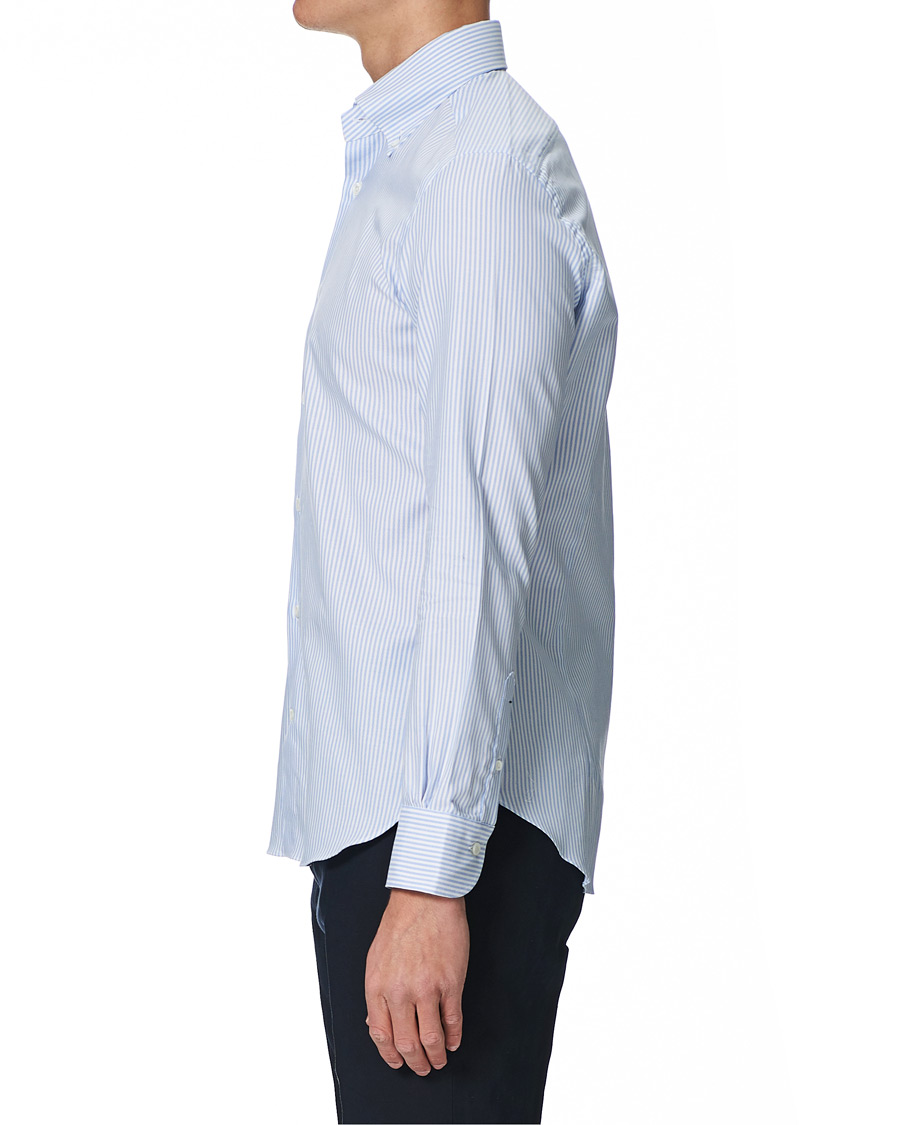 Homme | Chemises | Mazzarelli | Soft Button Down Stripe Oxford Shirt Light Blue