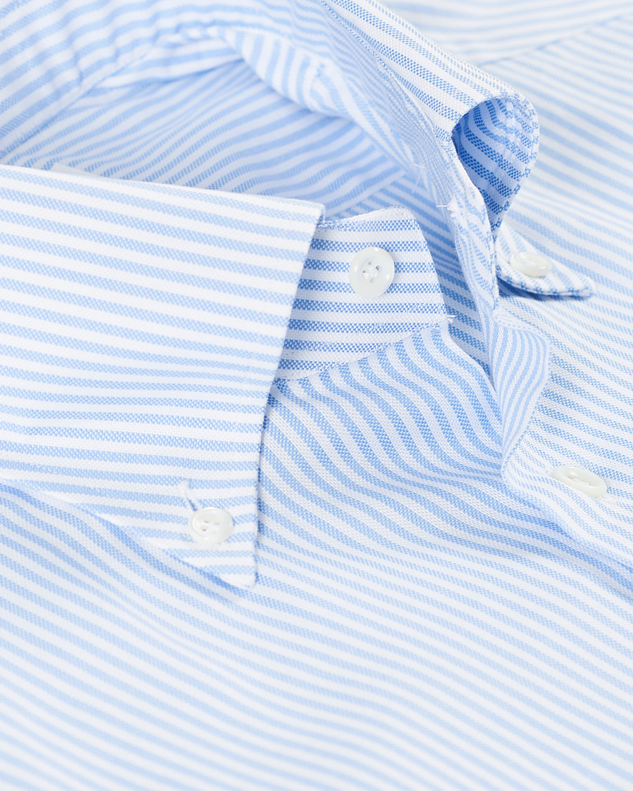 Homme | Chemises | Mazzarelli | Soft Button Down Stripe Oxford Shirt Light Blue