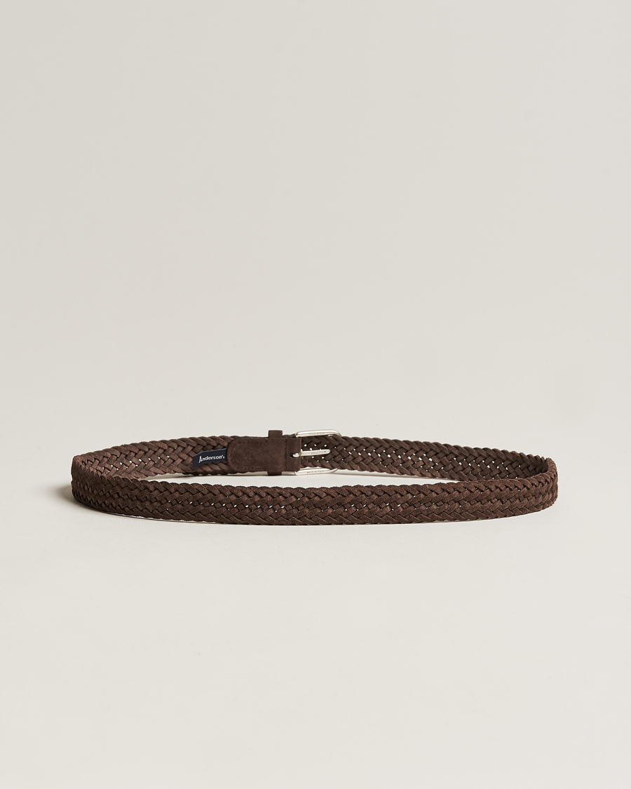 Homme | Ceintures | Anderson's | Woven Suede Belt 3 cm Dark Brown