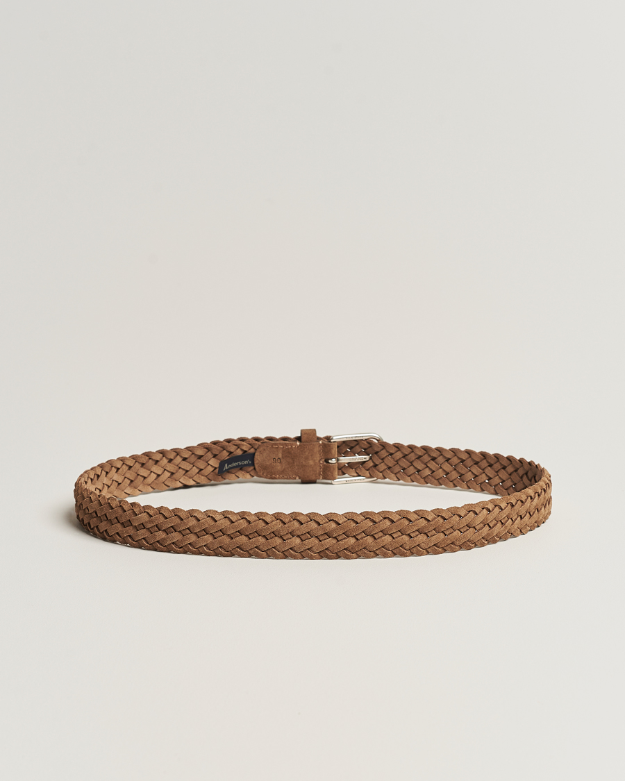 Homme | Italian Department | Anderson's | Woven Suede Belt 3 cm Light Brown