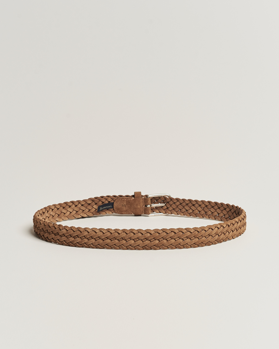 Homme | Ceintures | Anderson's | Woven Suede Belt 3 cm Light Brown