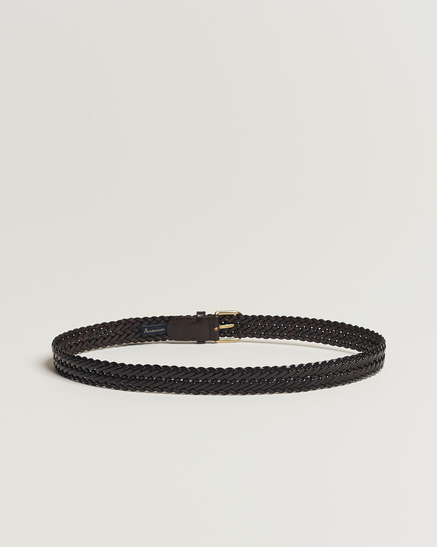 Homme | Italian Department | Anderson's | Woven Leather Belt 3 cm Dark Brown