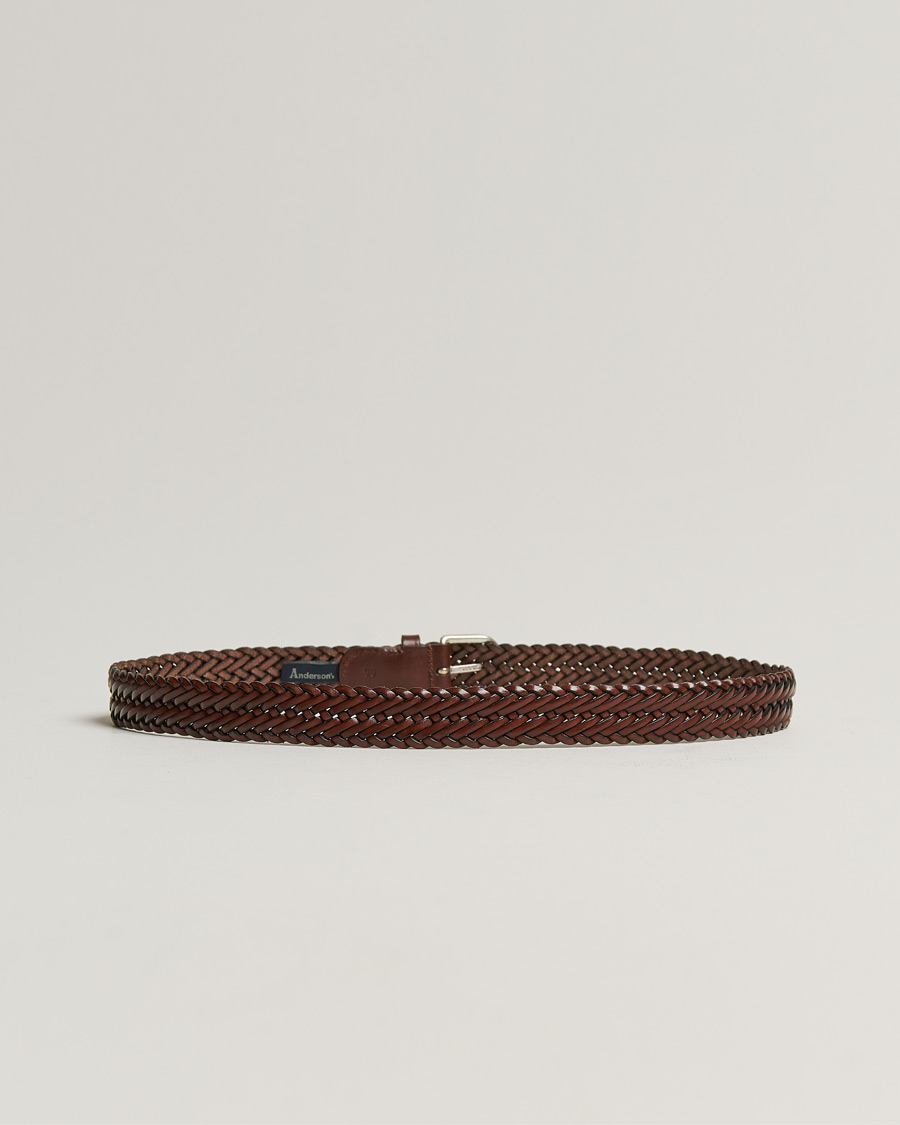Homme | Italian Department | Anderson's | Woven Leather Belt 3 cm Cognac