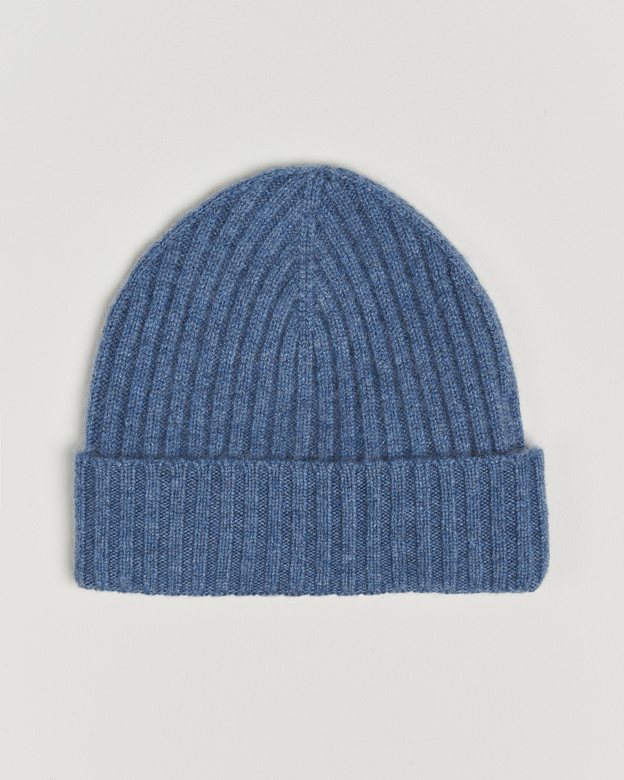 Homme | Amanda Christensen Rib Knitted Cashmere Cap Blue Melange | Amanda Christensen | Rib Knitted Cashmere Cap Blue Melange