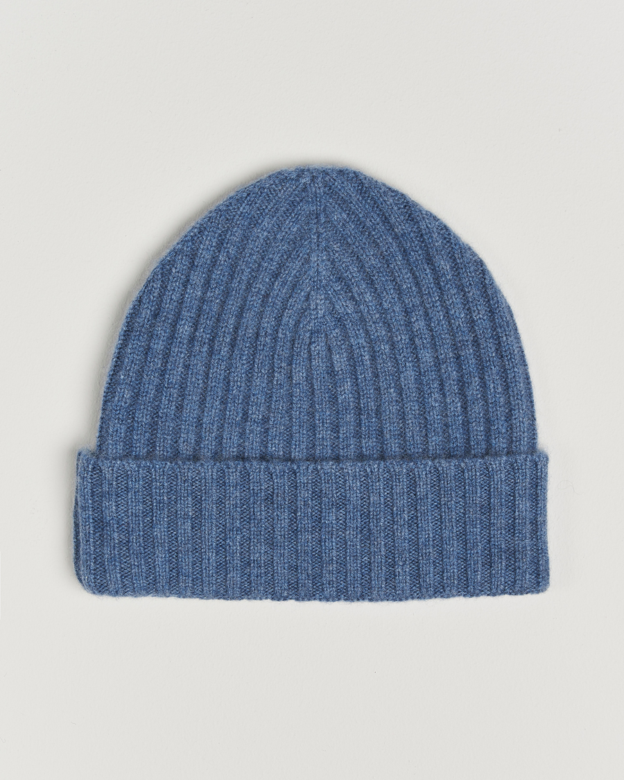 Homme | Amanda Christensen Rib Knitted Cashmere Cap Blue Melange | Amanda Christensen | Rib Knitted Cashmere Cap Blue Melange
