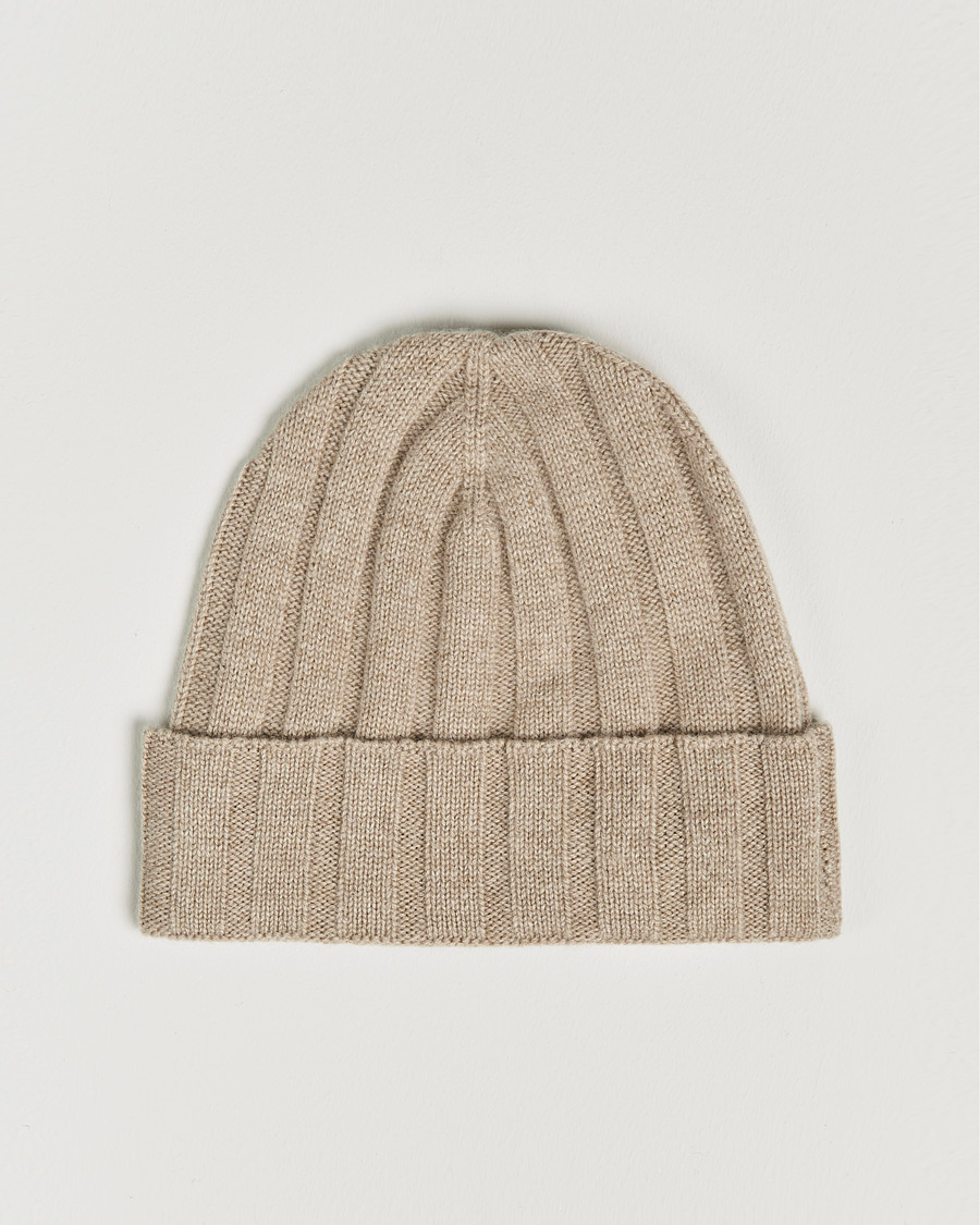 Homme | Amanda Christensen Block Rib Knitted Cashmere Cap Beige Melange | Amanda Christensen | Block Rib Knitted Cashmere Cap Beige Melange