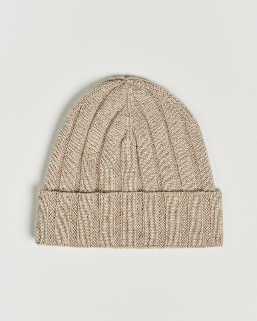 Homme | Amanda Christensen Block Rib Knitted Cashmere Cap Beige Melange | Amanda Christensen | Block Rib Knitted Cashmere Cap Beige Melange