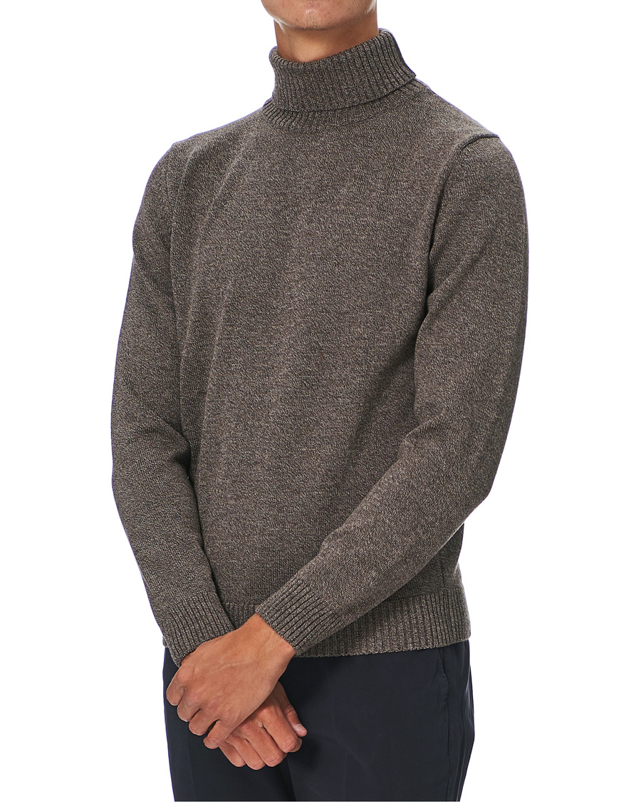 Homme | Pulls Et Tricots | Stenströms | Heavy Knitted Merino Rollneck Brown Mouliné