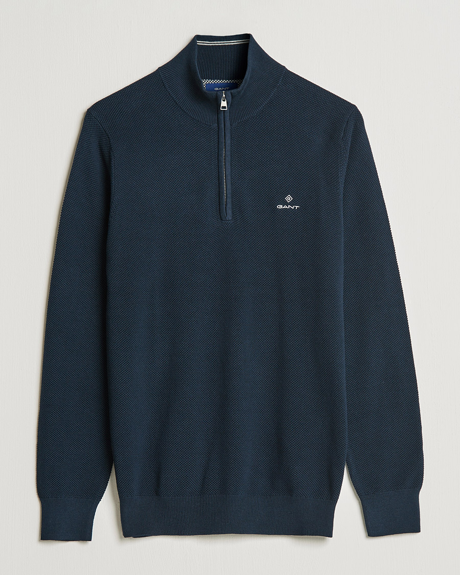 Homme | Pulls Et Tricots | GANT | Cotton Pique Half-Zip Sweater Evening Blue