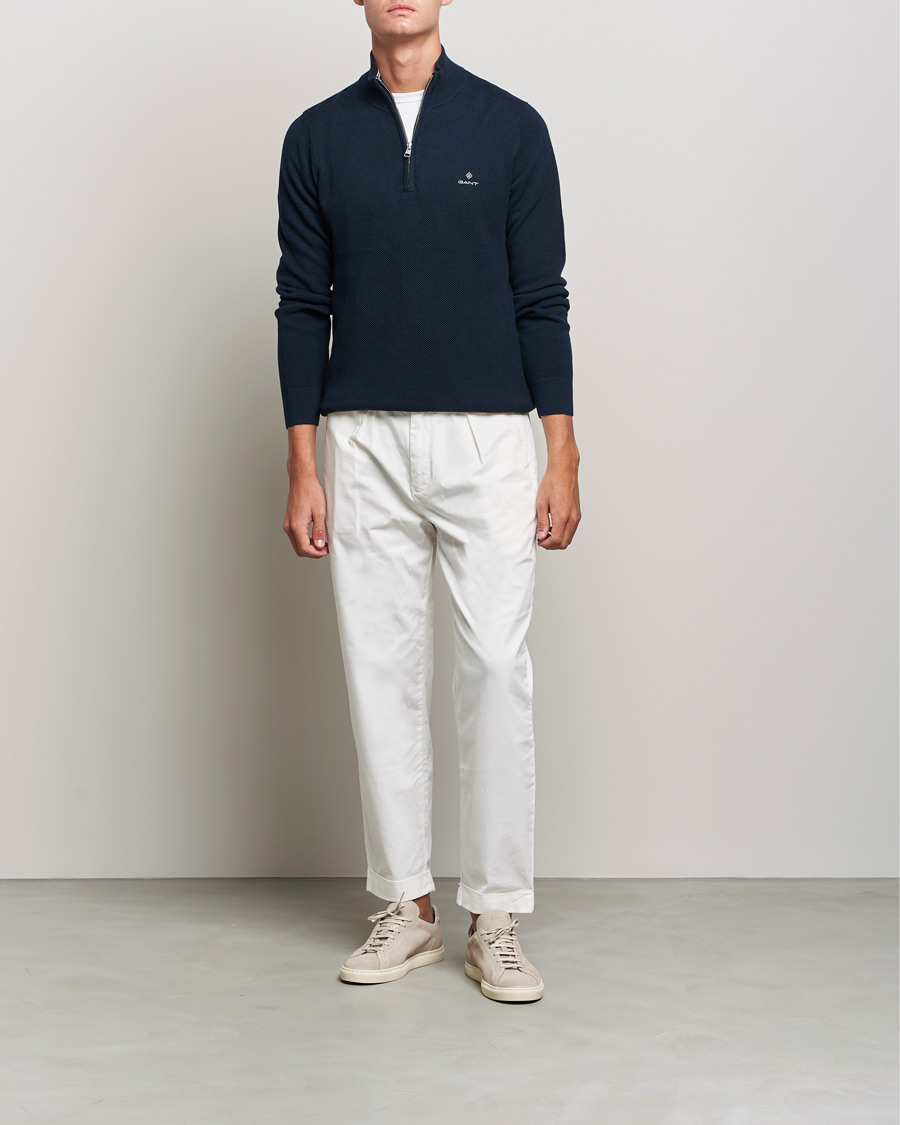 Homme | Pulls Et Tricots | GANT | Cotton Pique Half-Zip Sweater Evening Blue