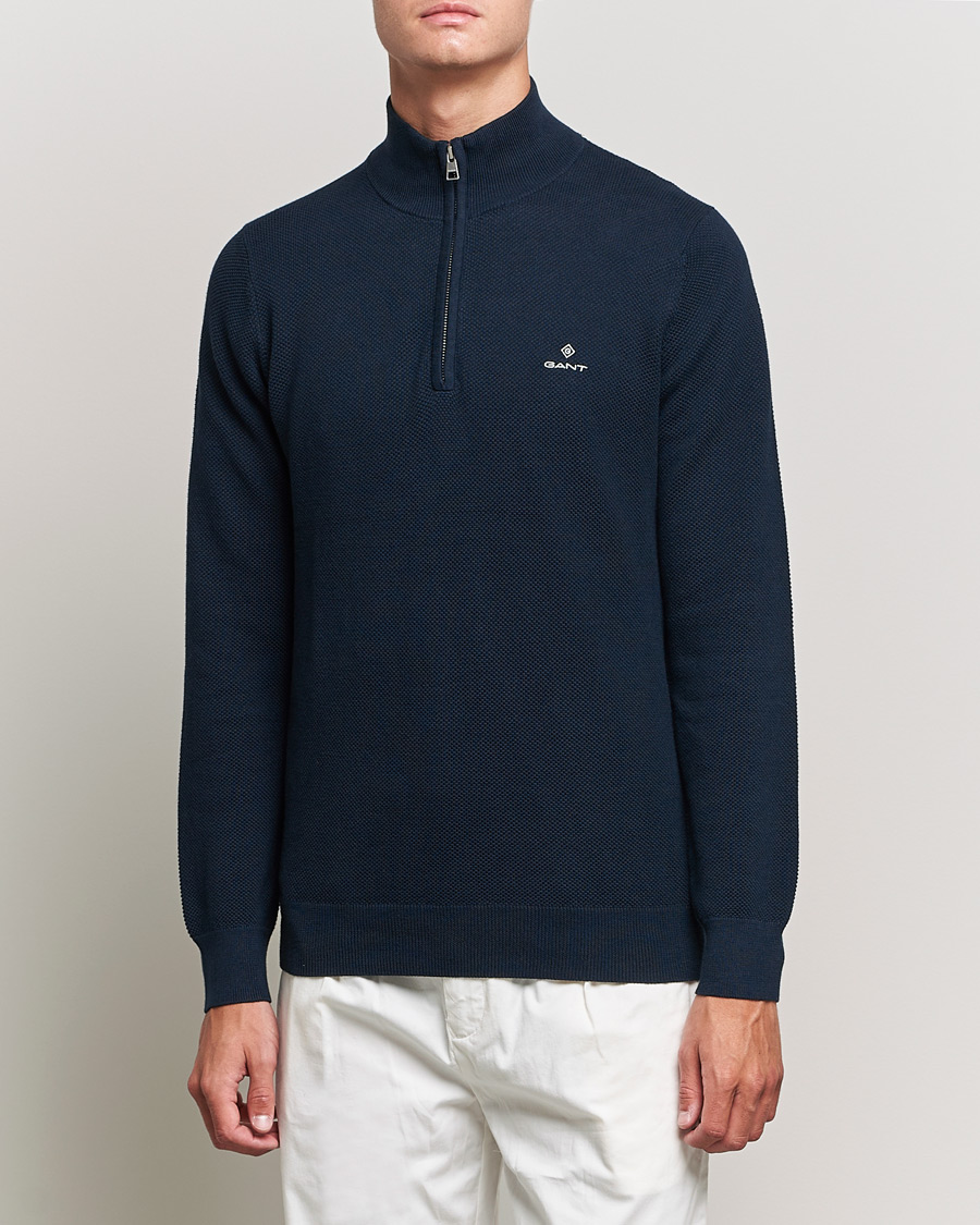 Homme | Pulls Et Tricots | GANT | Cotton Pique Half-Zip Sweater Evening Blue