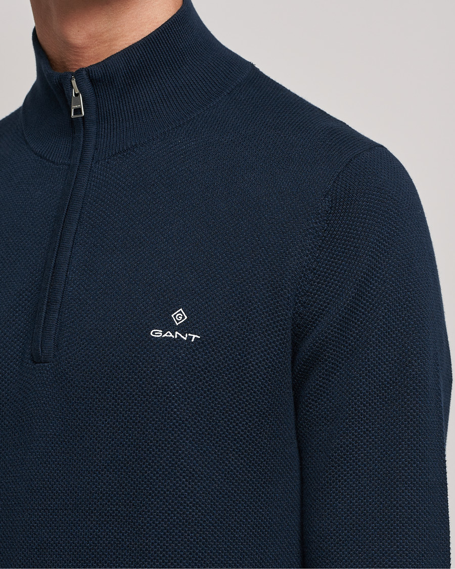 Homme | Pulls Et Tricots | GANT | Cotton Pique Half-Zip Sweater Evening Blue