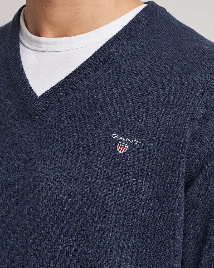 Homme | Pulls Et Tricots | GANT | Lambswool V-Neck Pullover Dark Navy Melange