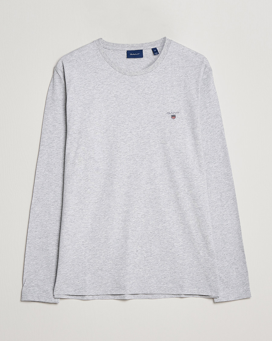 Homme | T-shirts | GANT | The Original Long Sleeve T-shirt Light Grey Melange