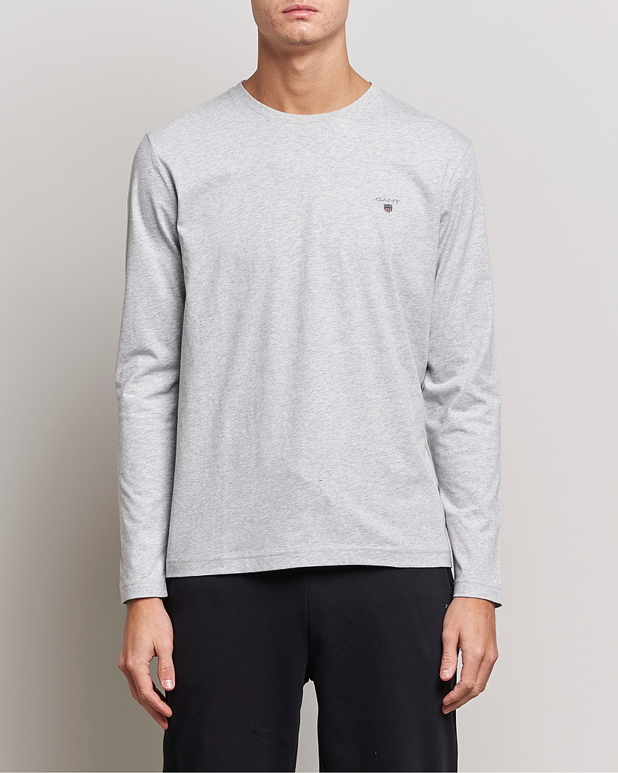 Homme | T-shirts | GANT | The Original Long Sleeve T-shirt Light Grey Melange