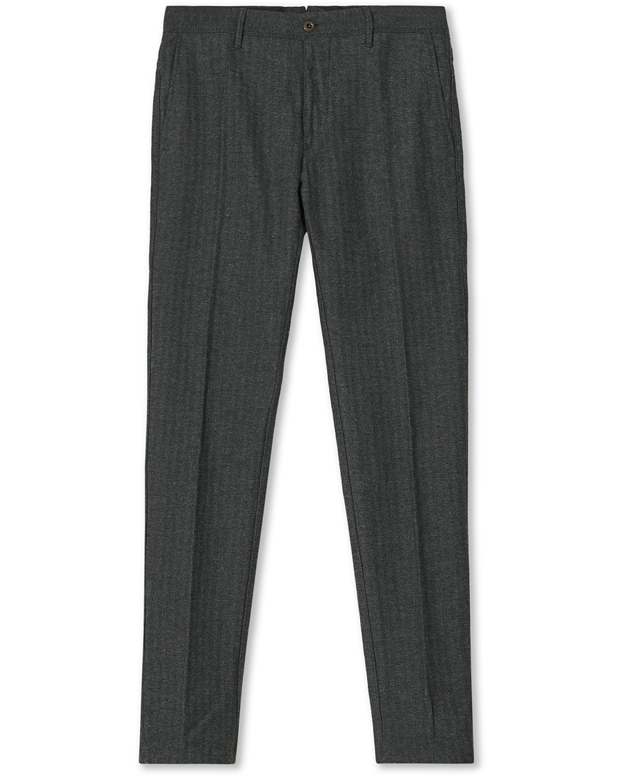 Homme | Pantalons | Incotex | Slim Fit Cotton/Wool Herringbone Slacks Grey