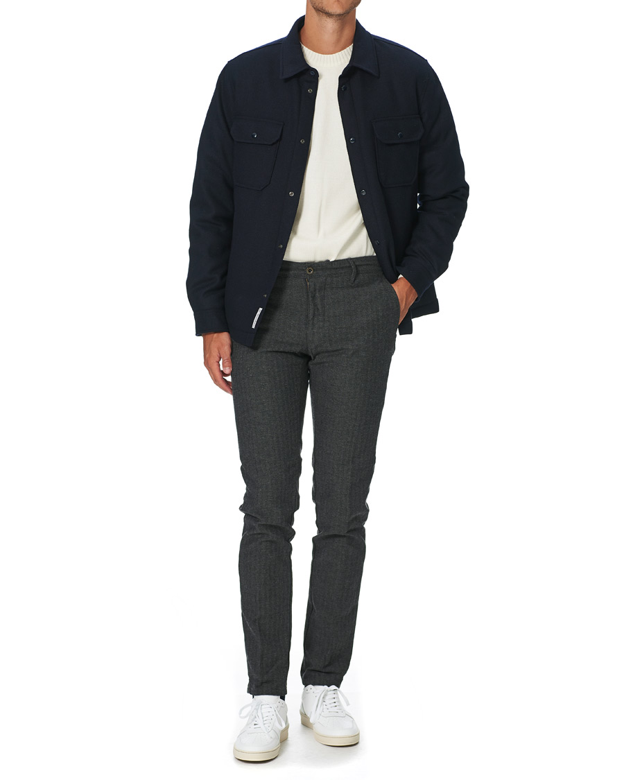 Homme | Pantalons | Incotex | Slim Fit Cotton/Wool Herringbone Slacks Grey