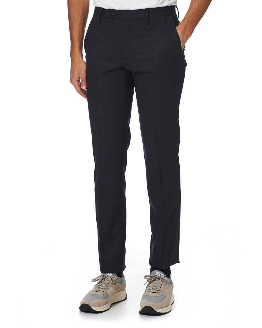 Homme | Pantalons | Incotex | Slim Fit Washable Flannel Trousers Navy