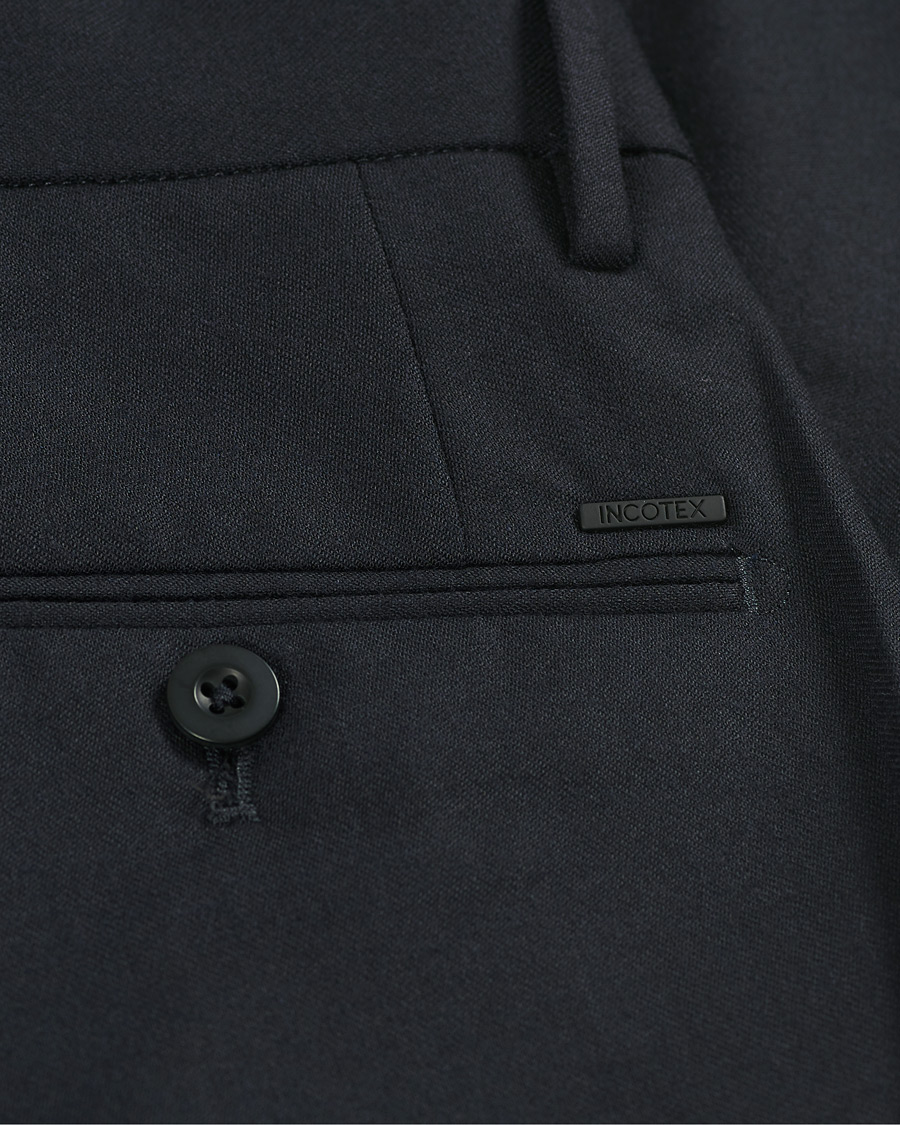 Homme | Pantalons | Incotex | Slim Fit Washable Flannel Trousers Navy