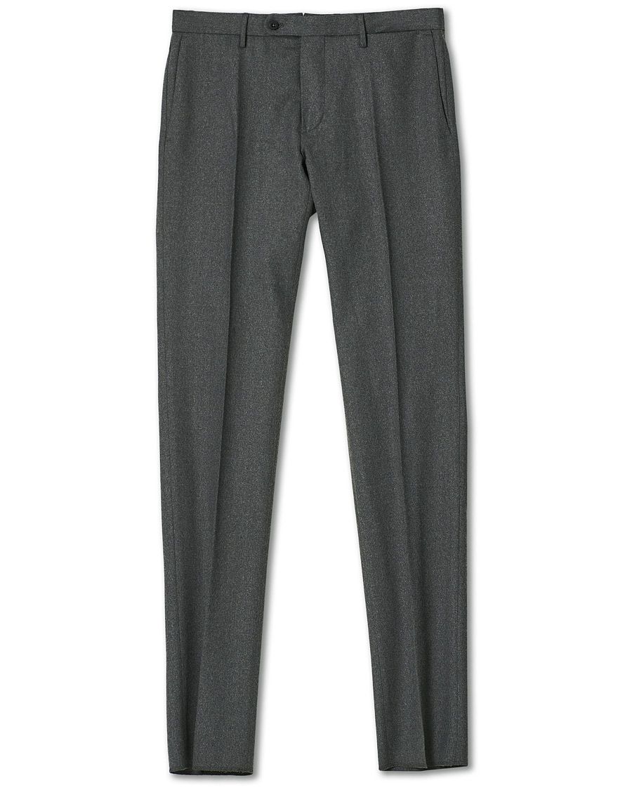 Homme | Pantalons | Incotex | Slim Fit Washable Flannel Trousers Grey Melange