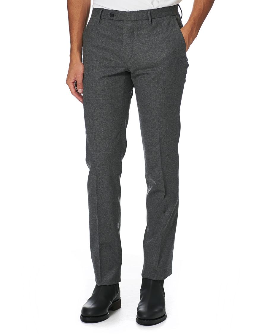Homme | Pantalons | Incotex | Slim Fit Washable Flannel Trousers Grey Melange