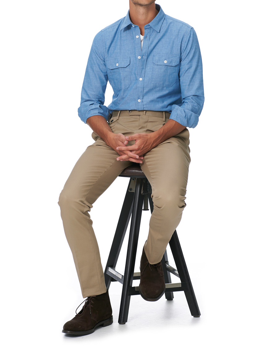 Homme | Chemises | Slowear | Winter Chambray Double Pocket Shirt Light Blue